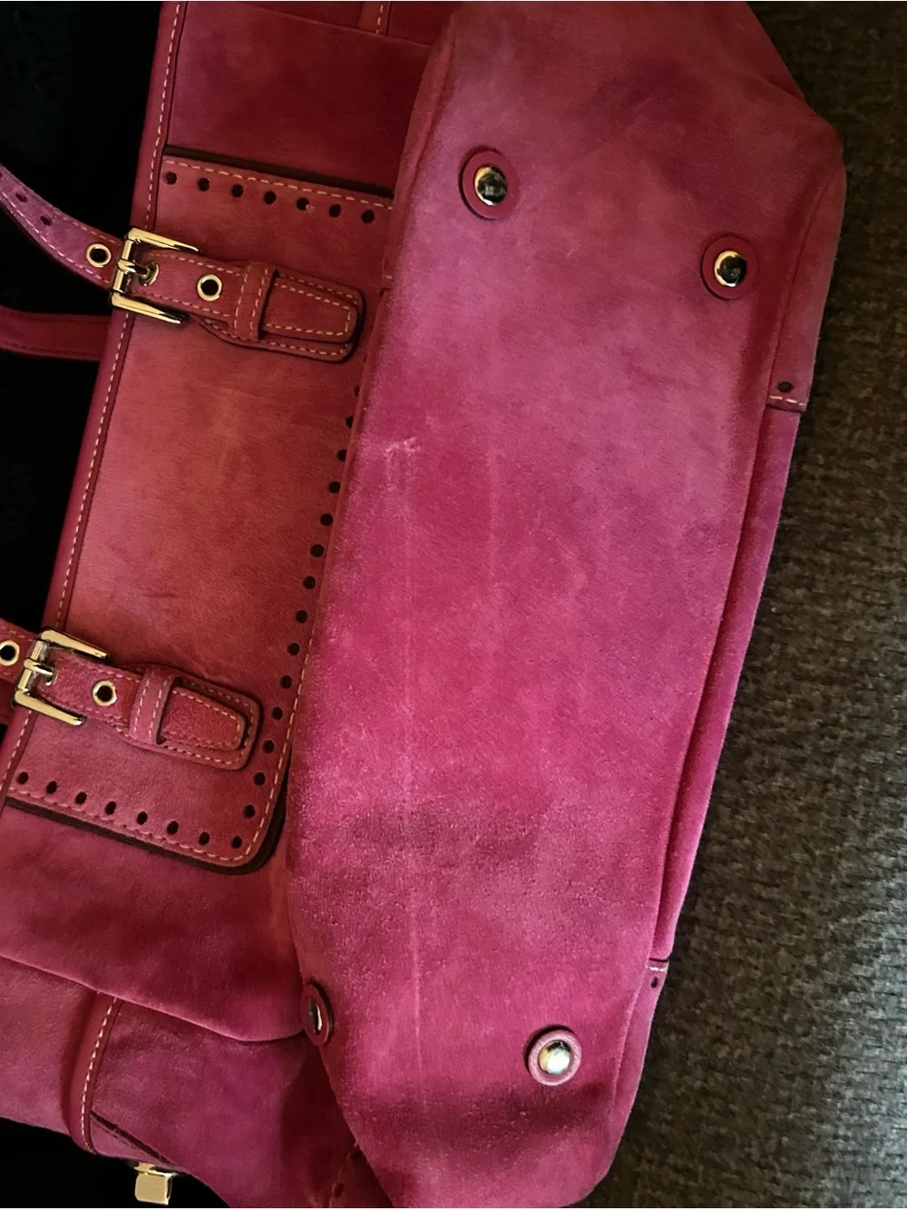 COACH Suede Shoulder Tote in Vibrant Pink y2k